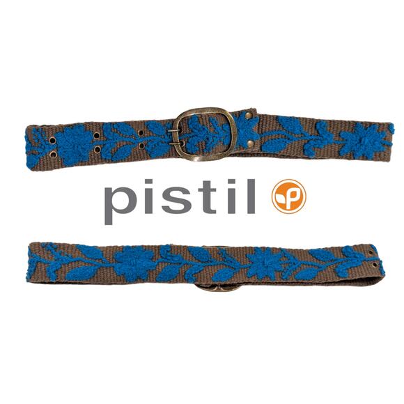 Pistil Wool Woven Peruvian Blue Embroidered Floral Belt Medium - Picture 1 of 4